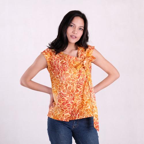 Foto Produk Batik Pria Tampan - Blouse Nibica Orange Tropical Vine - Orange, M dari Batik Pria Tampan Solo