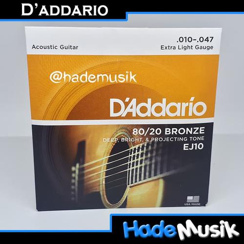 Foto Produk Senar Daddario EJ10 80/20 Bronze Gitar Akustik 10-47 (Original USA) dari Hade Musik