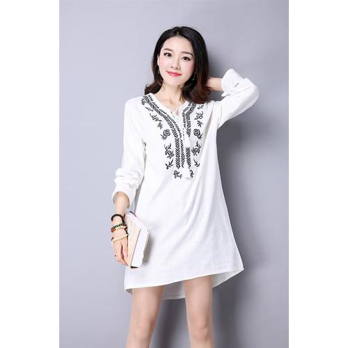 Jual Dress Embroidered V Neck Tied 