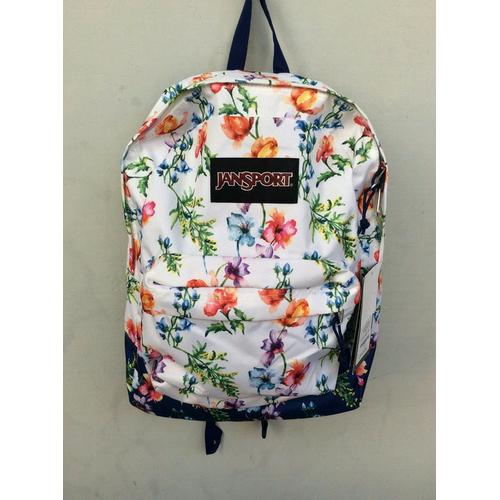 white floral jansport backpack