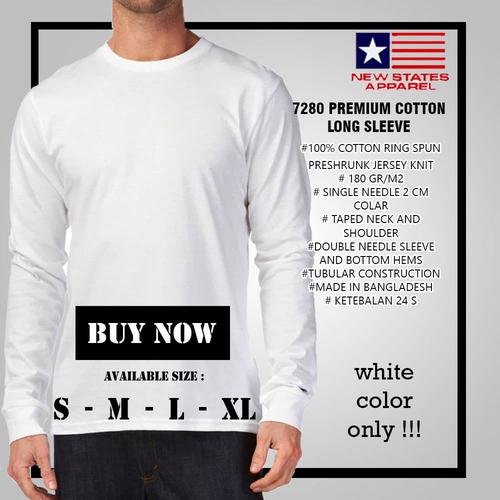 Foto Produk Kaos Polos New States Apparel 7280 Lengan Panjang warna Putih S M L XL dari Grosir clo