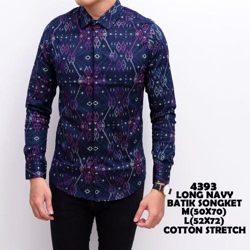 Foto Produk Kemeja Batik Songket Navy Panjang kerja Kantor Slimfit Batik Cowok dari ALJOSA