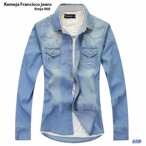 Kemeja jeans pria lengan panjang-baju 