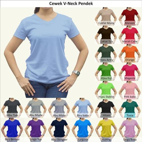 Foto Produk Tshirt / Kaos Polos Vneck Wanita / Cewek, Combed Murah Grosir - Vneck Wanita dari Indo Tees Factory