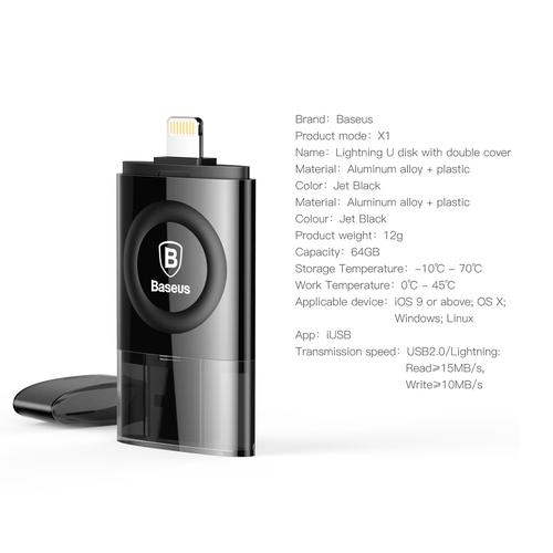 Foto Produk Baseus Obsidian X1 MFI USB Fashdisk Lightning 64GB U-Disk dari Cute Agassi