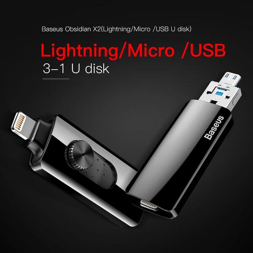 Foto Produk Baseus Obsidian X2 MFi USB Flashdisk 32GB Lightning / Micro 2in1 dari Cute Agassi