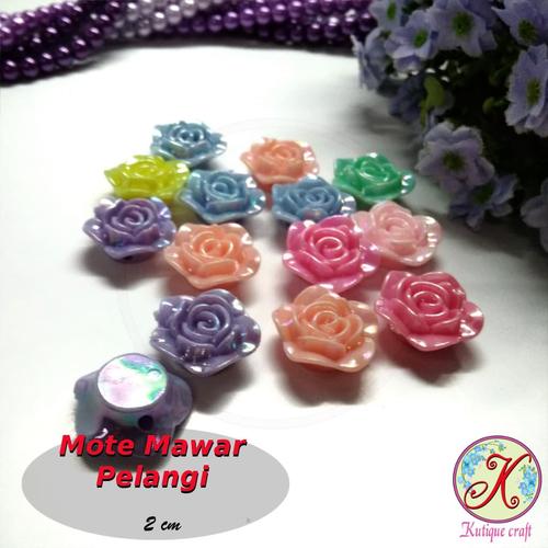 Foto Produk Mote Resin Mawar Pelangi Besar mix warna per lusin dari Kutique Craft