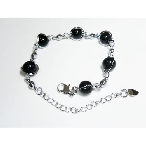 Foto Produk VeE Gelang Tangan Wanita Lapis Emas 18K Batu Giok Hitam Bulat - Perak dari Vee Jewelry