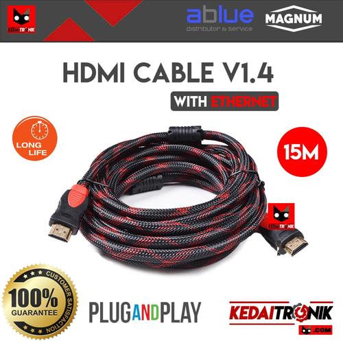 Foto Produk Kabel HDMI 15M MAGNUM GOLD FULL HD + ETHERNET Penguat Rajut HQ Cable dari Kedaitronik
