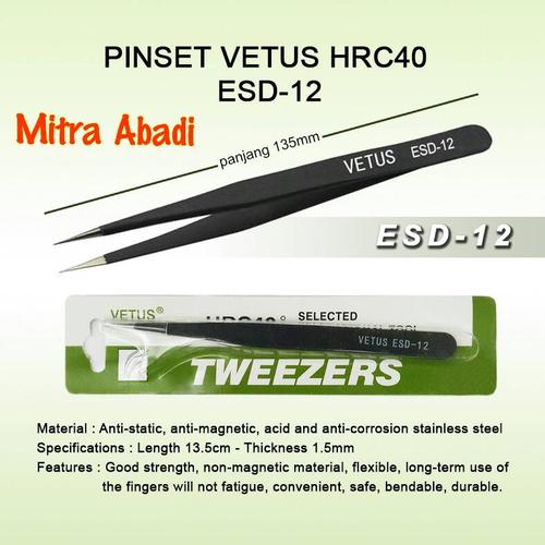 Foto Produk Pinset/Tweezer Vetus HRC40 ESD-12 Hitam Panjang 135 mm dari Toko Mitra Abadi