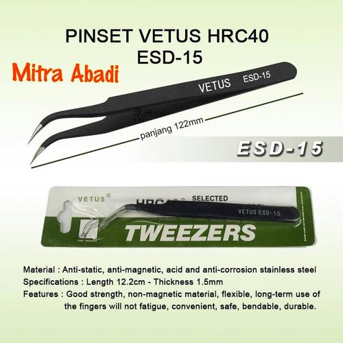 Foto Produk Pinset/Tweezer Vetus HRC40 ESD-15 Hitam Panjang 122 mm dari Toko Mitra Abadi