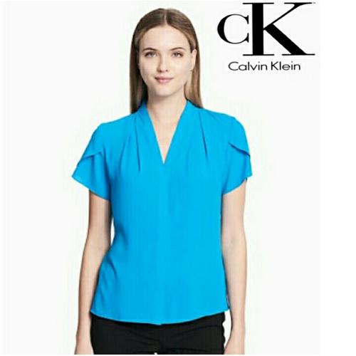 Foto Produk Blouse Wanita Calvin Klein Vneck Sleeve Top Blue Original dari OTOMO Store