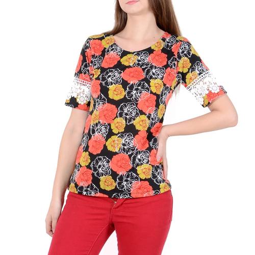 Foto Produk Tshirt Kaos tshirt Tangan Pendek corak bunga variasi renda - Arkilla - Merah dari j--fashion