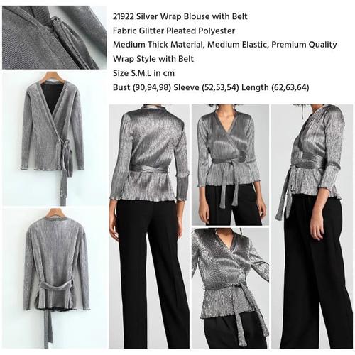 Jual Silver Wrap Blouse with Belt (size 