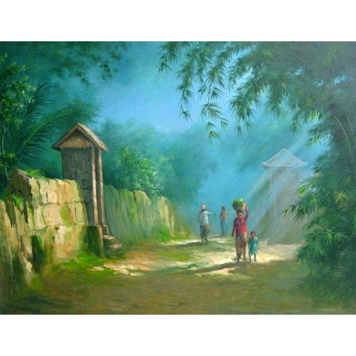 Jual Lukisan Pemandangan Desa Saat Pagi Kab Gianyar Jendela Ubud Painting Tokopedia