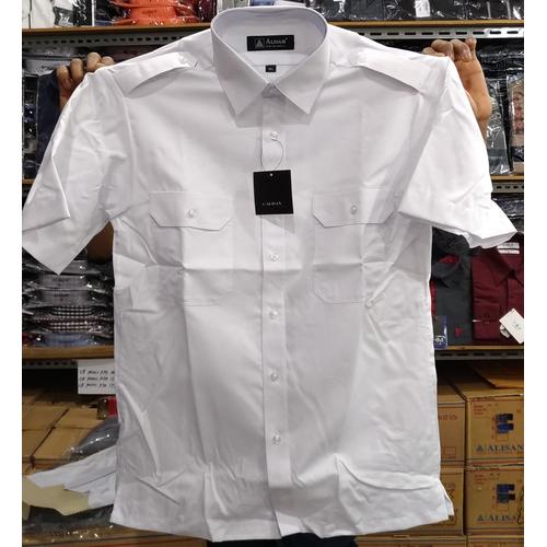 Foto Produk Alisan Kemeja Putih Pangkat Kantong Dua Pendek Pilot Dinas - Putih, S dari Mega Hero Shirts