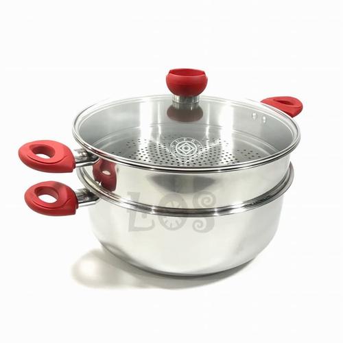 Gambar Panci Kukus Serbaguna Supra 32cm Susun 2 Stainlees Steel (00313.00005) - Gagang Merah dari LeoOnlineShopping Jakarta Barat Tokopedia