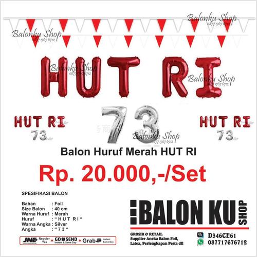 Foto Produk Balon Huruf Merah / Balon HUT RI / Balon Huruf Merah HUT RI / HUT RI dari Balonku Shop