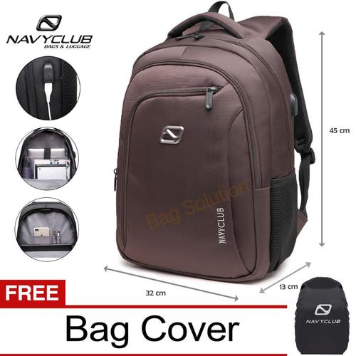 Foto Produk Navy Club Ransel Laptop built in USB Charger Upto 15inch Free BagCover - coklat dari Bag Solution