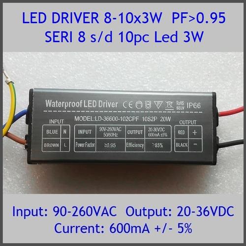 Foto Produk Led Driver 3W 600mA 8-10x3W PF 0.95 WP dari Hobi Led