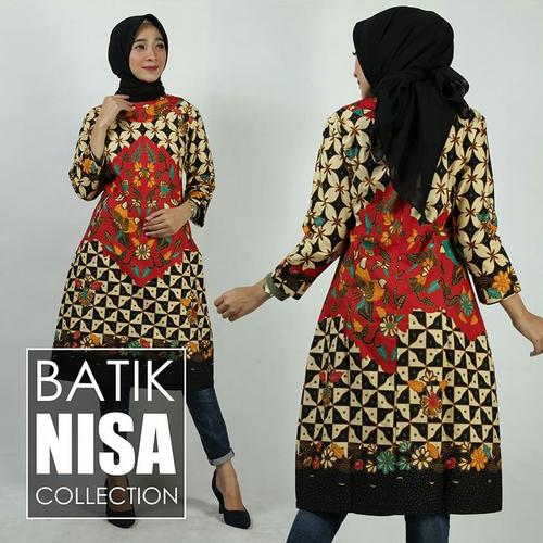 Foto Produk Baju Batik Dress Terusan Wanita Bunga Kawung Katun Cap Etnik - Merah, S dari Batik Nisa Colection