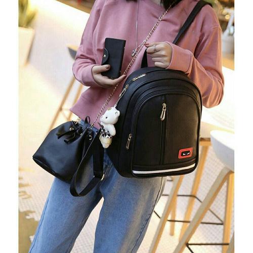 Foto Produk Paket Tas Ransel Wanita 1 Set 3in1 / Tas Murah Best Seller - PENDI - Hitam dari HayBag'S