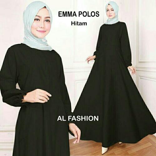 Foto Produk Maxi Emma Polos Hitam Baju Muslim Wanita Gamis Model Kekinian Terbaru dari Risna shop