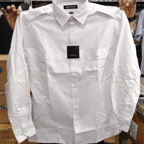 Foto Produk Kemeja Pria Alisan Putih Kantong Dua Pangkat Dinas Lengan Panjang - Putih, M dari Mega Hero Shirts