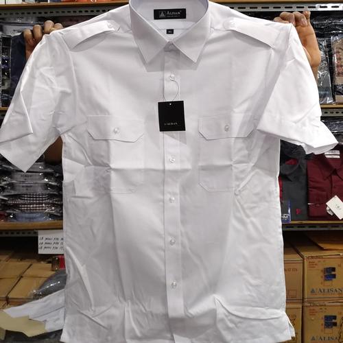 Foto Produk Kemeja Putih Pilot Pangkat Kantong Dua Dinas Alisan Pendek XXL - Putih, Xxxxl dari Mega Hero Shirts