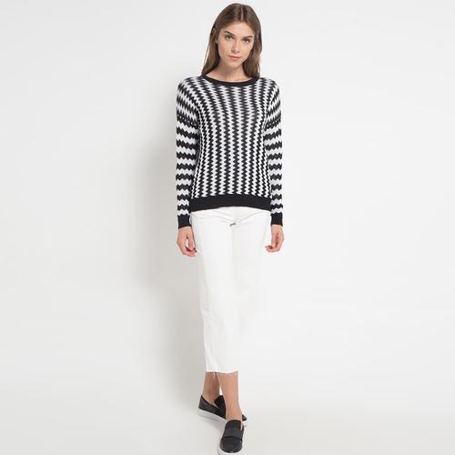 Foto Produk Miyoshi Josei MJ013IBKE16 Sweater Long Sleeve Black White - Putih, M dari Indigoclusters Official