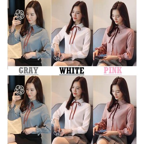 blouse korean stylish white pink gray 
