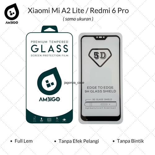 Foto Produk Tempered Glass 5D Xiaomi Mi A2 Lite / Redmi 6 Pro Full Cover Ambigo - Hitam dari Jagonya Case