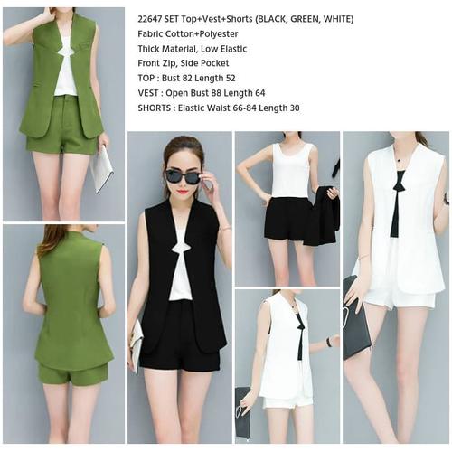 SET Top+Vest+Shorts (BLACK,GREEN,WHITE 