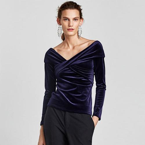 Jual X Style Velvet Long Sleeve Top 