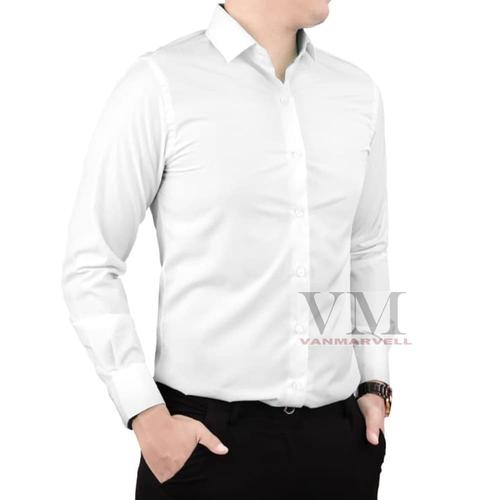 Foto Produk VM Kemeja Polos Slimfit Tangan Panjang Putih Kemeja Formal Slim - Putih, L dari VM VanMarvell