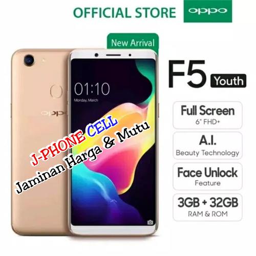 Foto Produk OPPO F5 YOUTH R3/32GB.GARANSI RESMI.SEGEL.Bonus Hard Case,Temper&iring - Hitam dari J-PHONE CELL