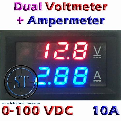 Foto Produk Dual Voltmeter + Ampermeter + Frame @ 0.28" 0-100DCV + 10A dari SinarTeknik