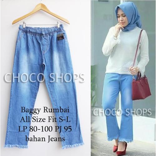 Foto Produk CELANA RUMBAI JEANS - Navy, XL dari Choco Shops