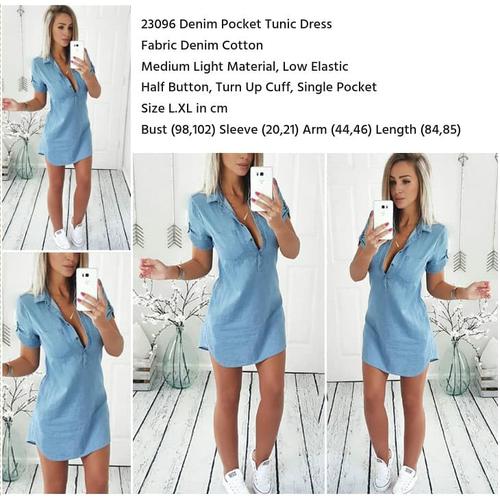 Jual 23096 - Denim Pocket Tunic Dress 