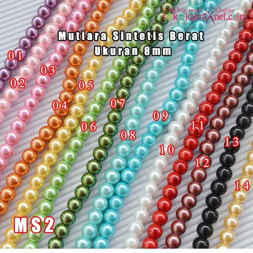 Foto Produk MS2 Mutiara Sintetis Bulat ukuran 8 (1 string 20cm isi +/- 26 butir) dari Toko Kain Flanel dot com