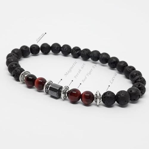 Foto Produk Gelang batu Lava red tiger eye magnetic plus perak 925 original dari Central Grosir Gemstone