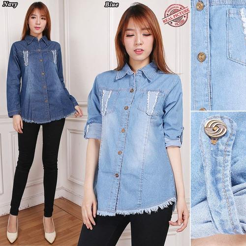 Foto Produk Atasan Kemeja Focu Blouse Kemeja Jeans Wanita - Biru Muda dari holy Beauty