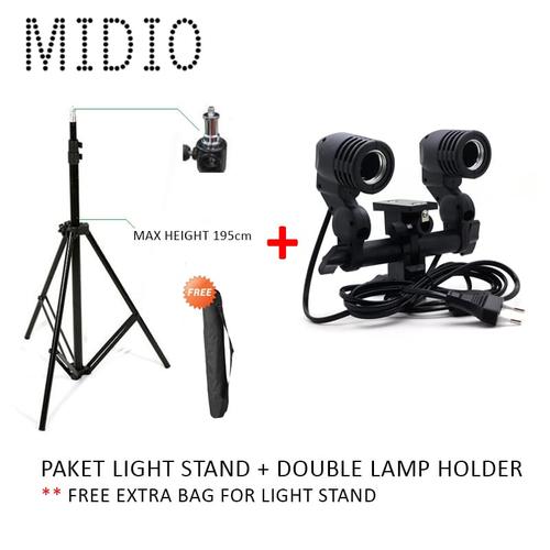 Foto Produk Paket Studio Photo 2in1 Light Stand 195cm + Double Lamp Holder dari Midio