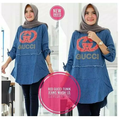 Jual gucci jumbo tunik jeans tebal 