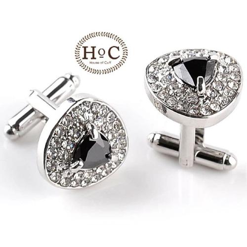 Foto Produk Houseofcuff Cufflinks Manset SILVER TRIANGLE BLACK STUDDED CUFFLINKS - silver dari House of Cuff