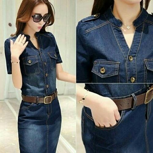 Jual mini midi dress denim jeans baju 