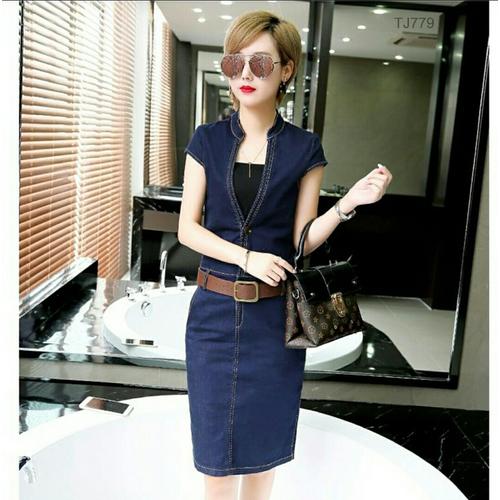 Jual Dress jeans denim wanita cewek 