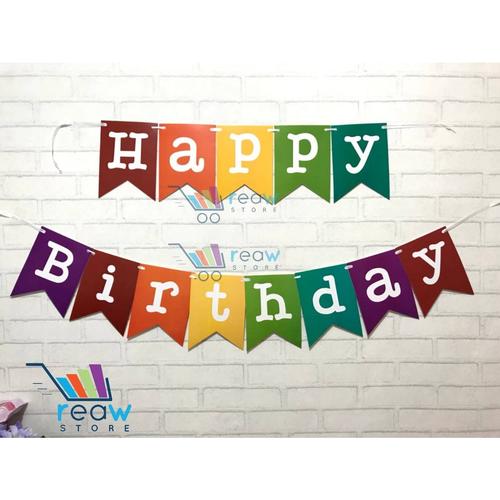 Foto Produk Banner Flag / Bunting Flag Happy Birthday Pelangi / Rainbow dari Reaw Store