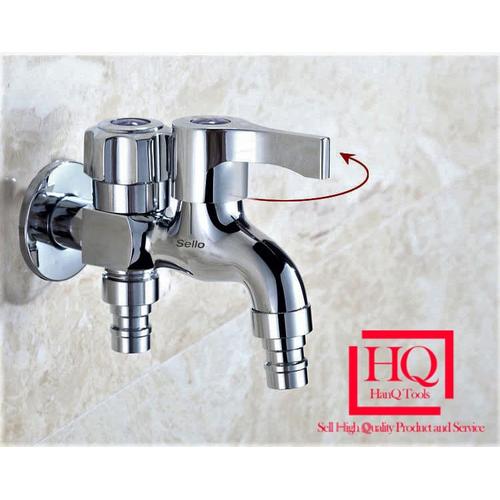 Foto Produk Keran Air Cabang Double FULL KUNINGAN Kran Shower Mandi Bak Mesin Cuci dari HanQ Tools
