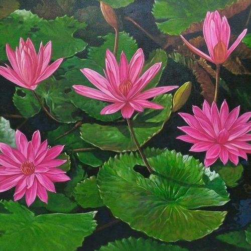 Jual Jual Lukisan Bunga Teratai Kota Surakarta Marlin Gallery Tokopedia